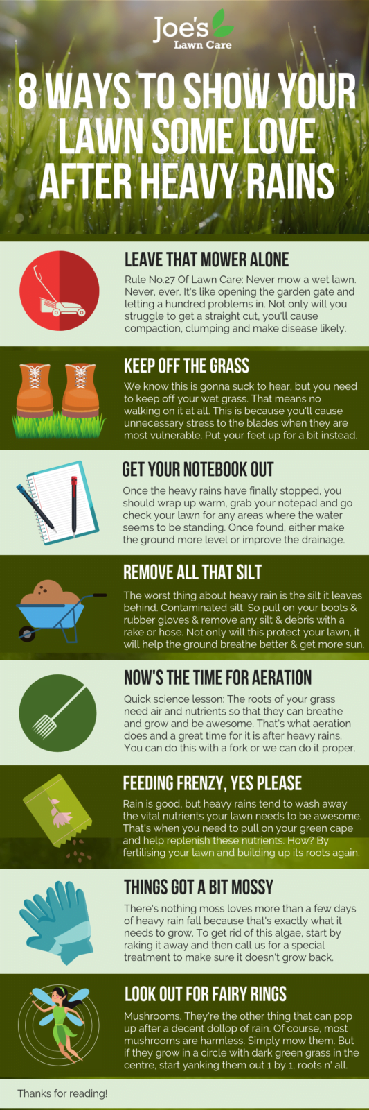 8 WAYS TO SHOW YOUR LAWN SOME LOVE AFTER HEAVY RAINS infographic